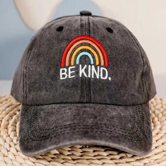 Accessories - BE KIND Adjustable Baseball Hat Cap Embroidered "Be Kind" washed gray